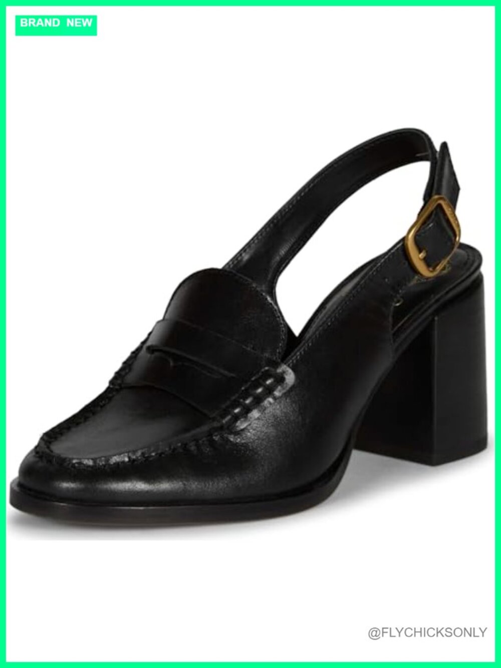 Grinie High Heel Slingback Block Heel Loafers Leather Buckle Almond Toe Semi